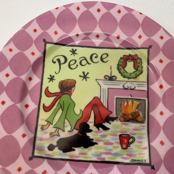 J Brinley Plates Cheer Peace Joy Small Holiday Decorative 6" across Lot of 3 - Picture 8 of 8